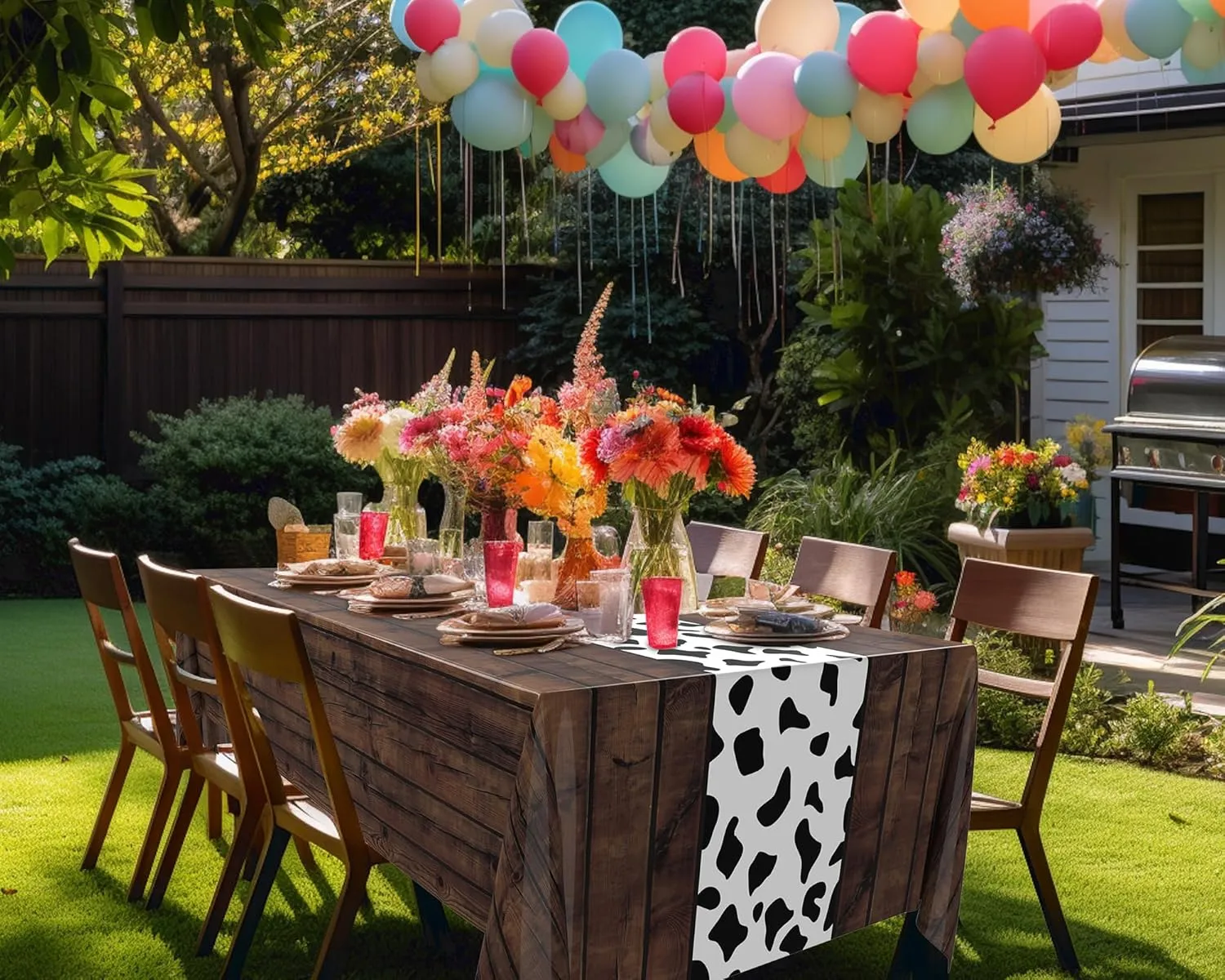 6 Pcs 54 x 108 Inch Cow Tablecloth for Party Decor Western Table Cloth Cowboy Print Plastic Rustic Table Runner Highland My First Rodeo Toys Farm Animal Holiday Story (Dark Khaki Pattern)