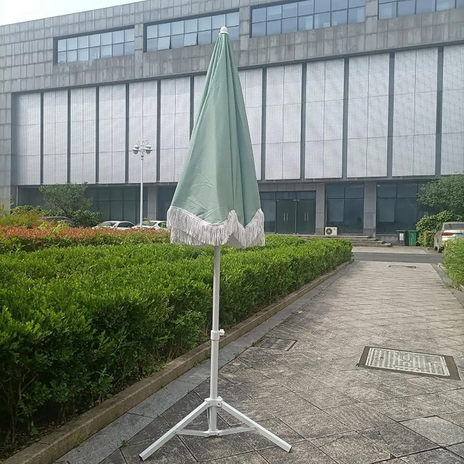 6.56ft/200cm Tiltable Beach Umbrella Open-air Terrace Large Garden Villa Table and Chair Matching Umbrella Patio Sunscreen Polyester Cloth - NO Base,Green-White Metal Umbrella Pole