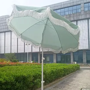6.56ft/200cm Tiltable Beach Umbrella Open-air Terrace Large Garden Villa Table and Chair Matching Umbrella Patio Sunscreen Polyester Cloth - NO Base,Green-White Metal Umbrella Pole