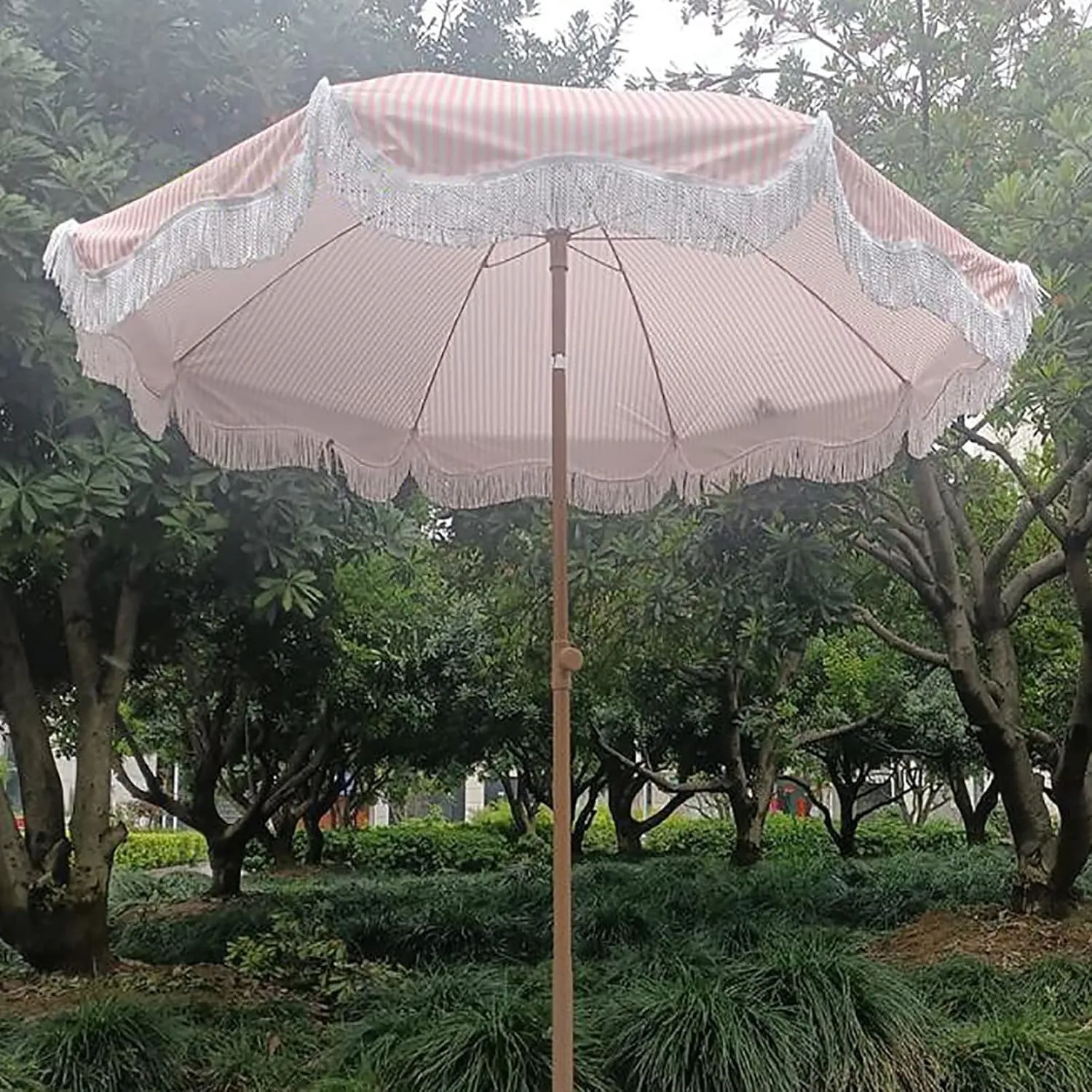 6.56ft/200cm Tiltable Beach Umbrella Open-air Terrace Large Garden Villa Table and Chair Matching Umbrella Patio Sunscreen Polyester Cloth - NO Base,Pink-Brown Metal Umbrella Pole