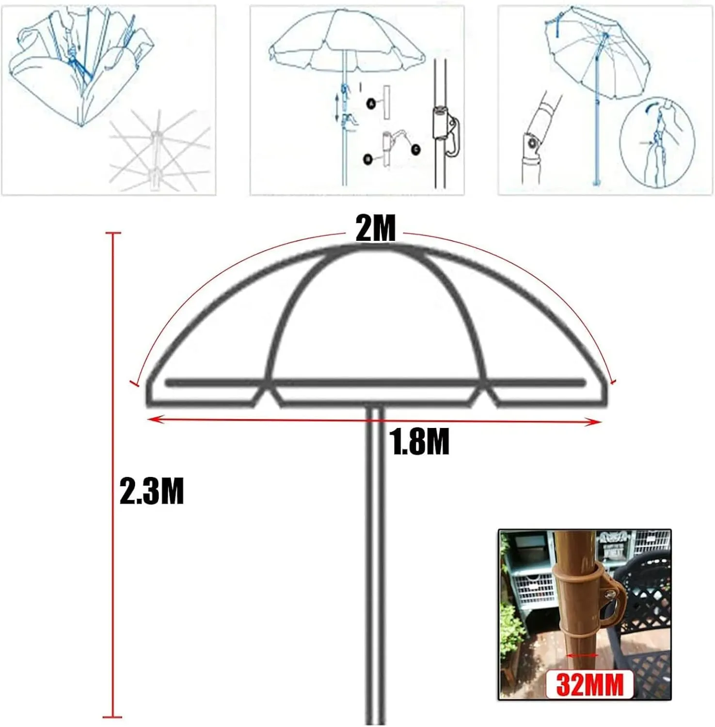 6.56ft/200cm Tiltable Beach Umbrella Open-air Terrace Large Garden Villa Table and Chair Matching Umbrella Patio Sunscreen Polyester Cloth - NO Base,Pink-Brown Metal Umbrella Pole