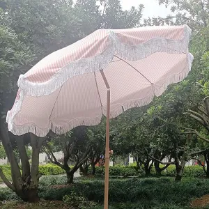 6.56ft/200cm Tiltable Beach Umbrella Open-air Terrace Large Garden Villa Table and Chair Matching Umbrella Patio Sunscreen Polyester Cloth - NO Base,Pink-Brown Metal Umbrella Pole