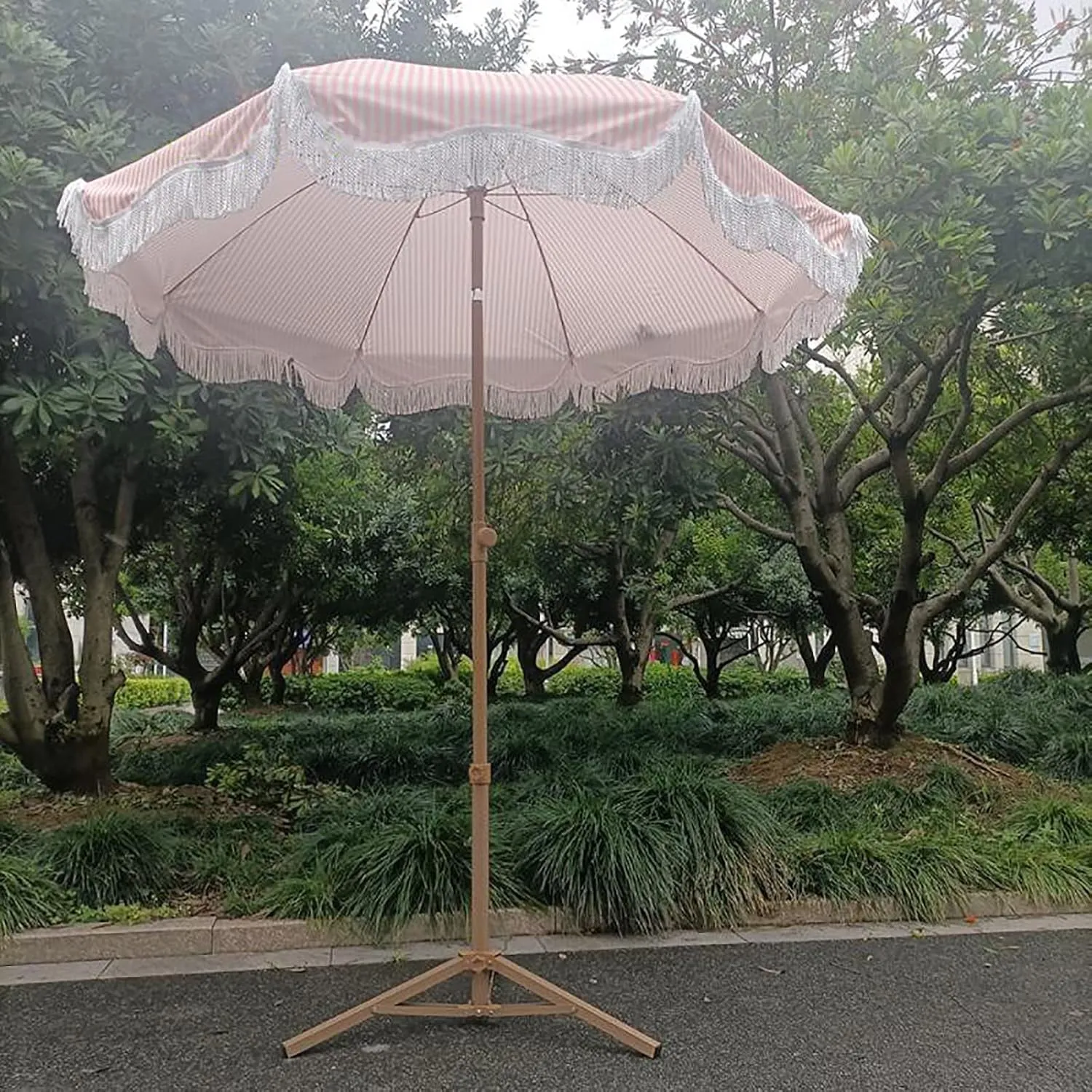 6.56ft/200cm Tiltable Beach Umbrella Open-air Terrace Large Garden Villa Table and Chair Matching Umbrella Patio Sunscreen Polyester Cloth - NO Base,Pink-Brown Metal Umbrella Pole