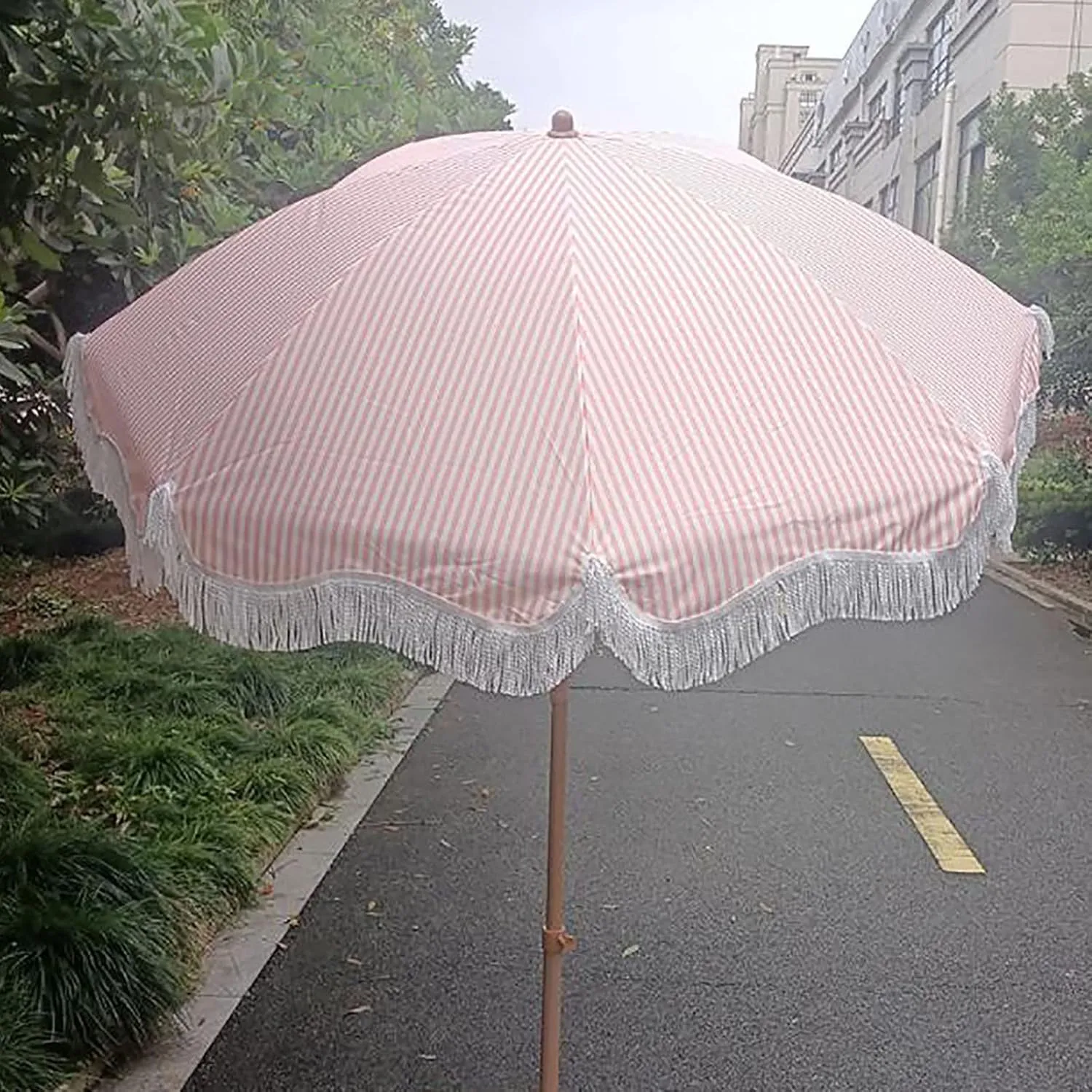 6.56ft/200cm Tiltable Beach Umbrella Open-air Terrace Large Garden Villa Table and Chair Matching Umbrella Patio Sunscreen Polyester Cloth - NO Base,Pink-Brown Metal Umbrella Pole