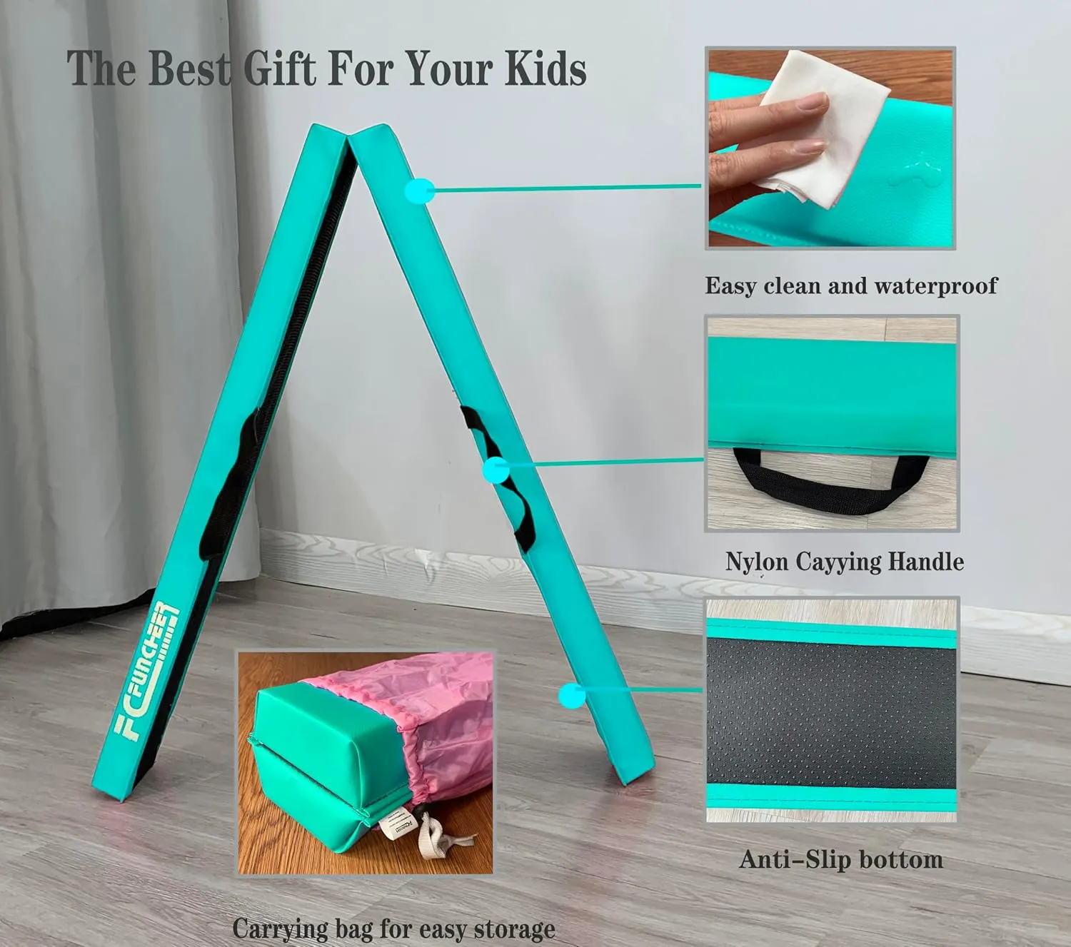 6FT/9FT Folding Balance Beam for Kids ages 3-15- Foldable Gymnastics Floor Beam,Anti-Slip ,Carrying Bag, Faux Suede Covered,EVA foam,Gymnastics Equipment for Kids Training At Home,School,Gym Center