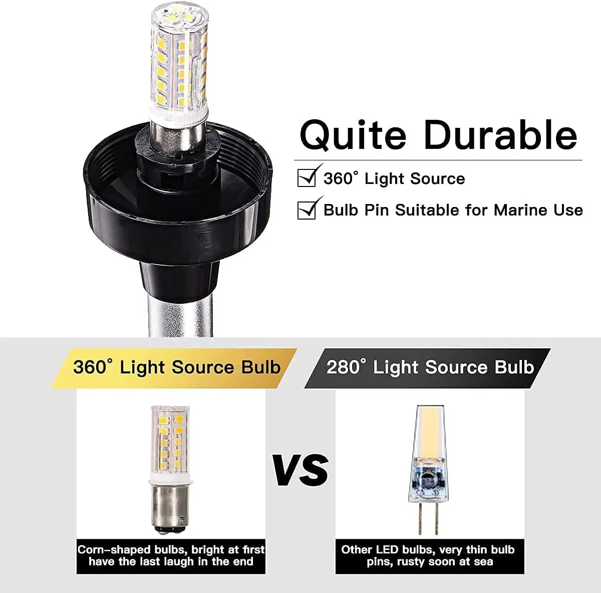 6inch Stern Light, Anchor Light All-round Light, Corrosion Resistant Coated Aluminum Pole and Removable Stainless Steel Base LED IP67 Waterproof Boat Navigation Lights