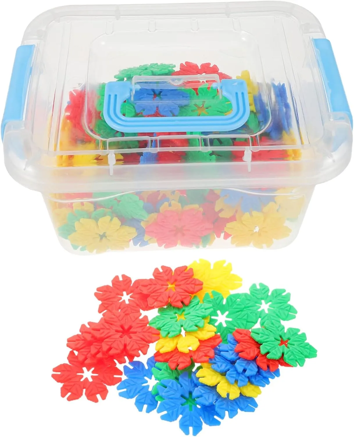 70pcs Stackable Snowflake Building Blocks Set for Interlocking Imaginative Play with Box Promotes Creativity Teamwork and Cognitive Skills Development