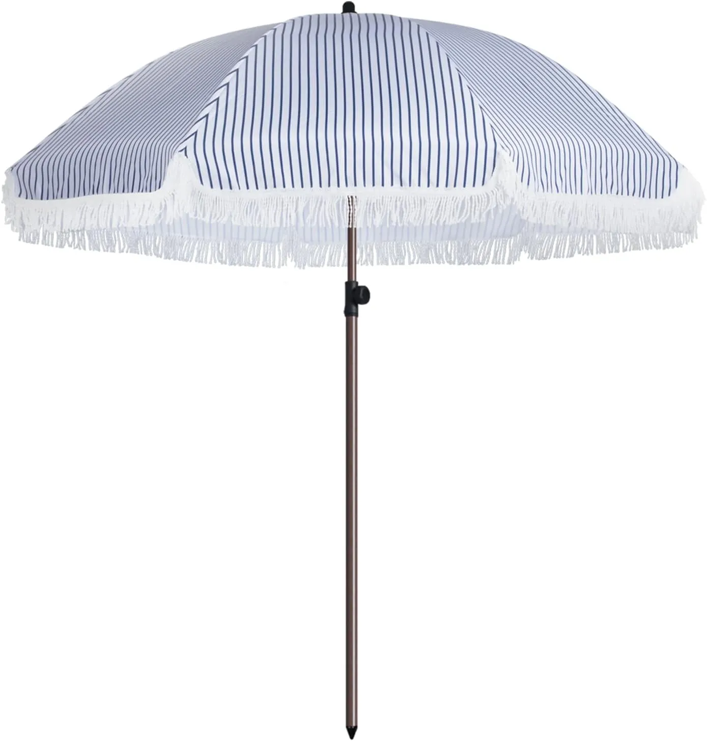 7.5Ft Patio Beach Umbrella with Fringe & Tassel, UPF50  Push Button Tilt & Crank, Ideal for Garden, Lawn, Deck, Yard & Pool