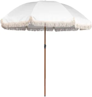 7.5Ft Patio Beach Umbrella with Fringe & Tassel, UPF50  Push Button Tilt & Crank, Ideal for Garden, Lawn, Deck, Yard & Pool