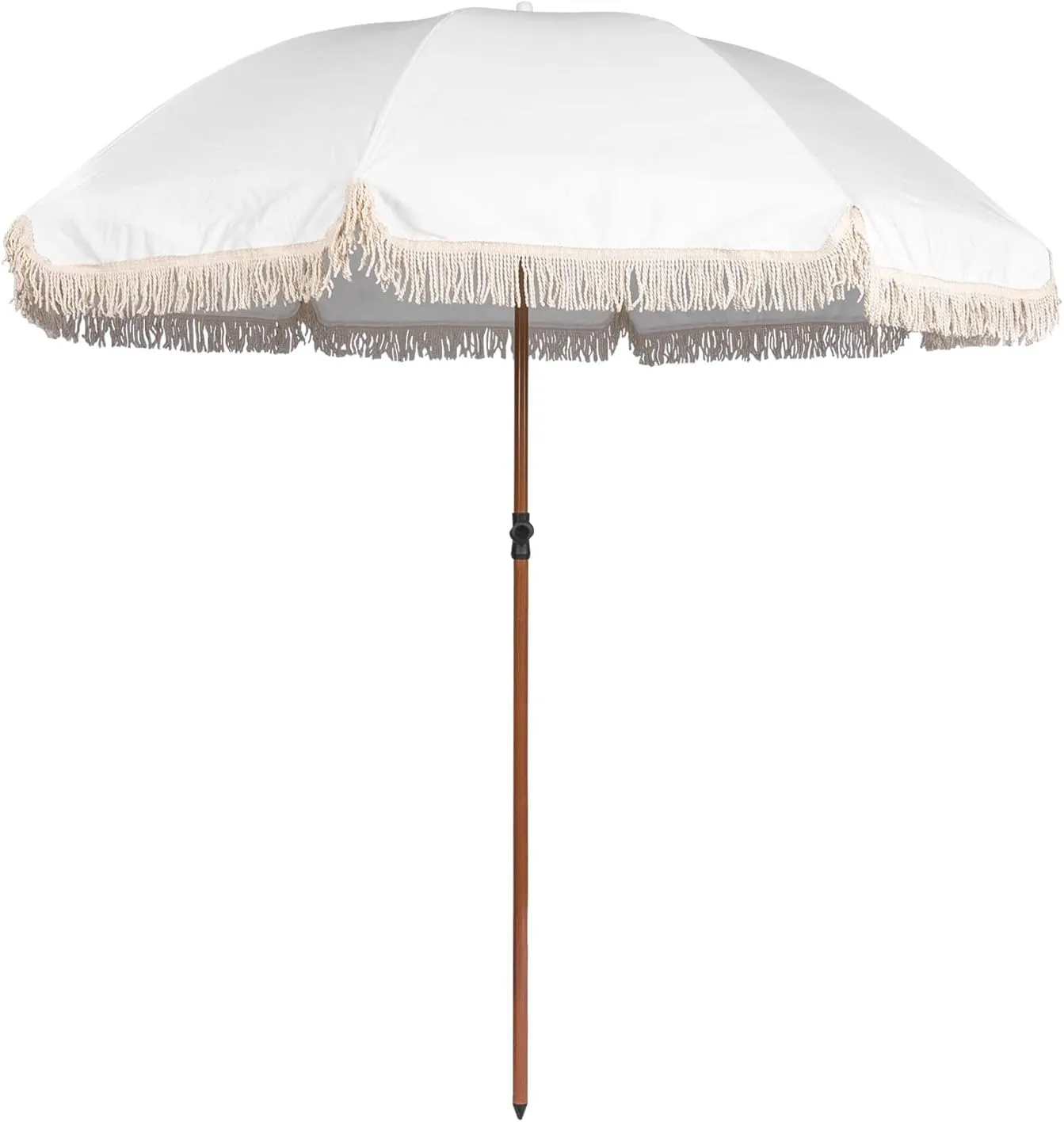 7.5Ft Patio Beach Umbrella with Fringe & Tassel, UPF50  Push Button Tilt & Crank, Ideal for Garden, Lawn, Deck, Yard & Pool