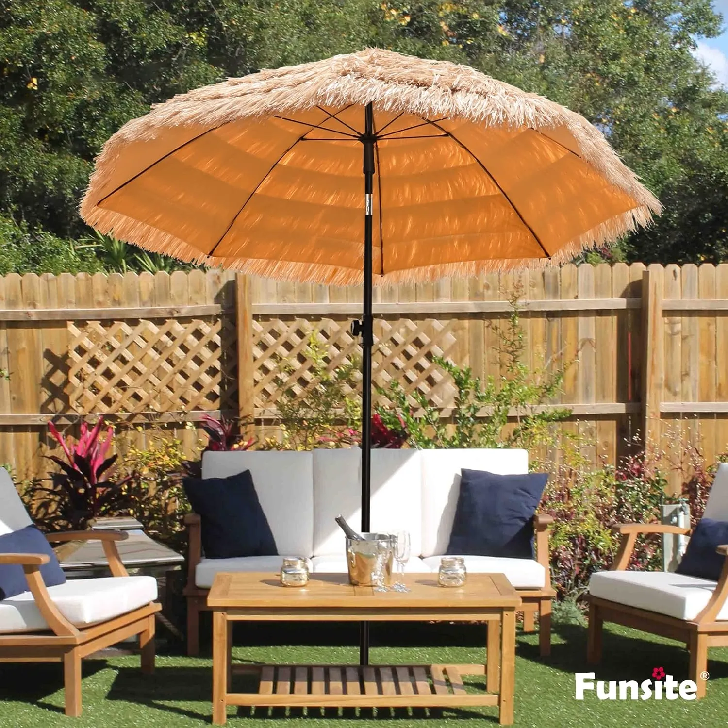 7.5ft Tiki Umbrellas for Outside, UV Protect Thatch Umbrella with Tilt Design, Thatch Patio Umbrella for Outdoor Tiki Bar, Tropical Palapa Tiki Hut Hawaiian Hula Beach Umbrella
