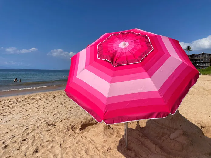 7ft Wide Striped Beach Umbrella With Travel Bag