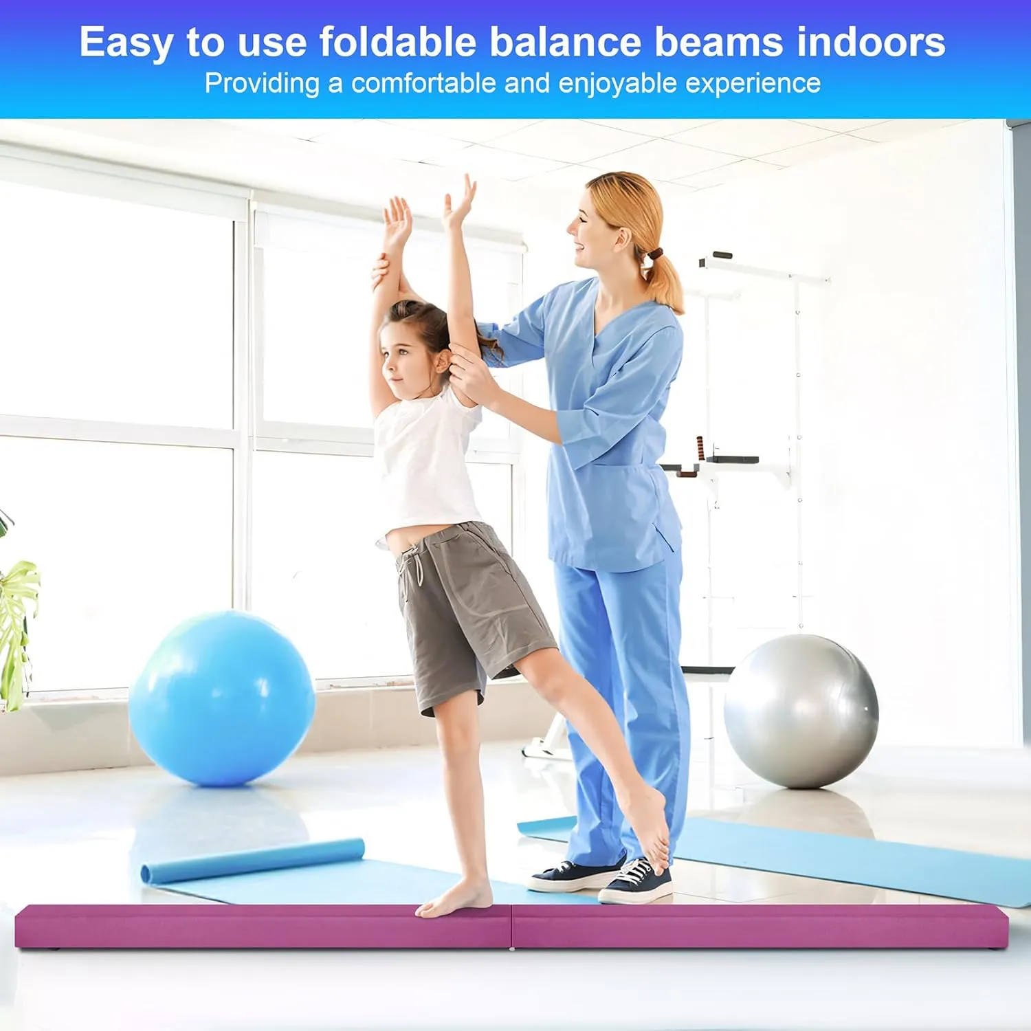7FT/8FT Balance Beam, Folding Floor Gymnastics Equipment for Gymnast Kids Adults, Non Slip Rubber Base, Professional Gymnastics Beam for Home Training