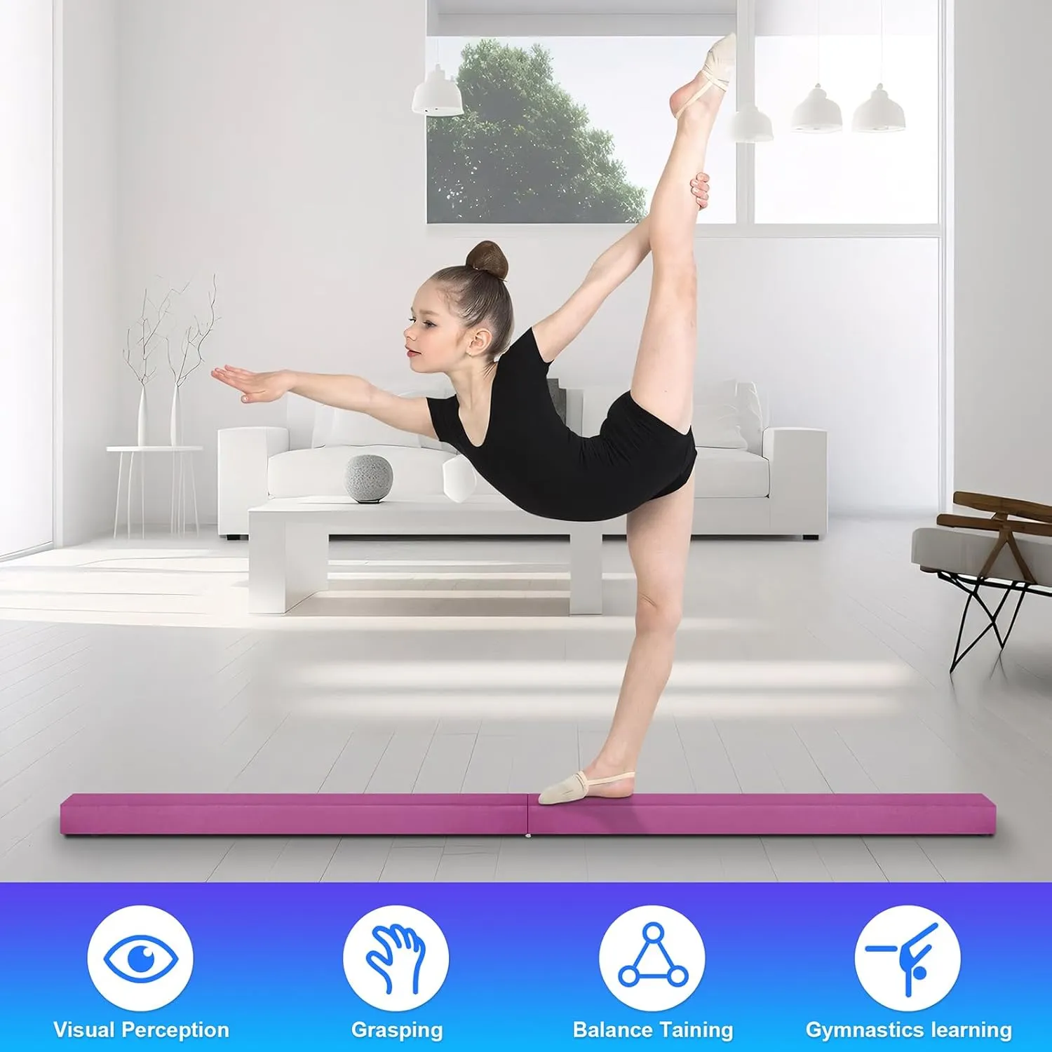 7FT/8FT Balance Beam, Folding Floor Gymnastics Equipment for Gymnast Kids Adults, Non Slip Rubber Base, Professional Gymnastics Beam for Home Training