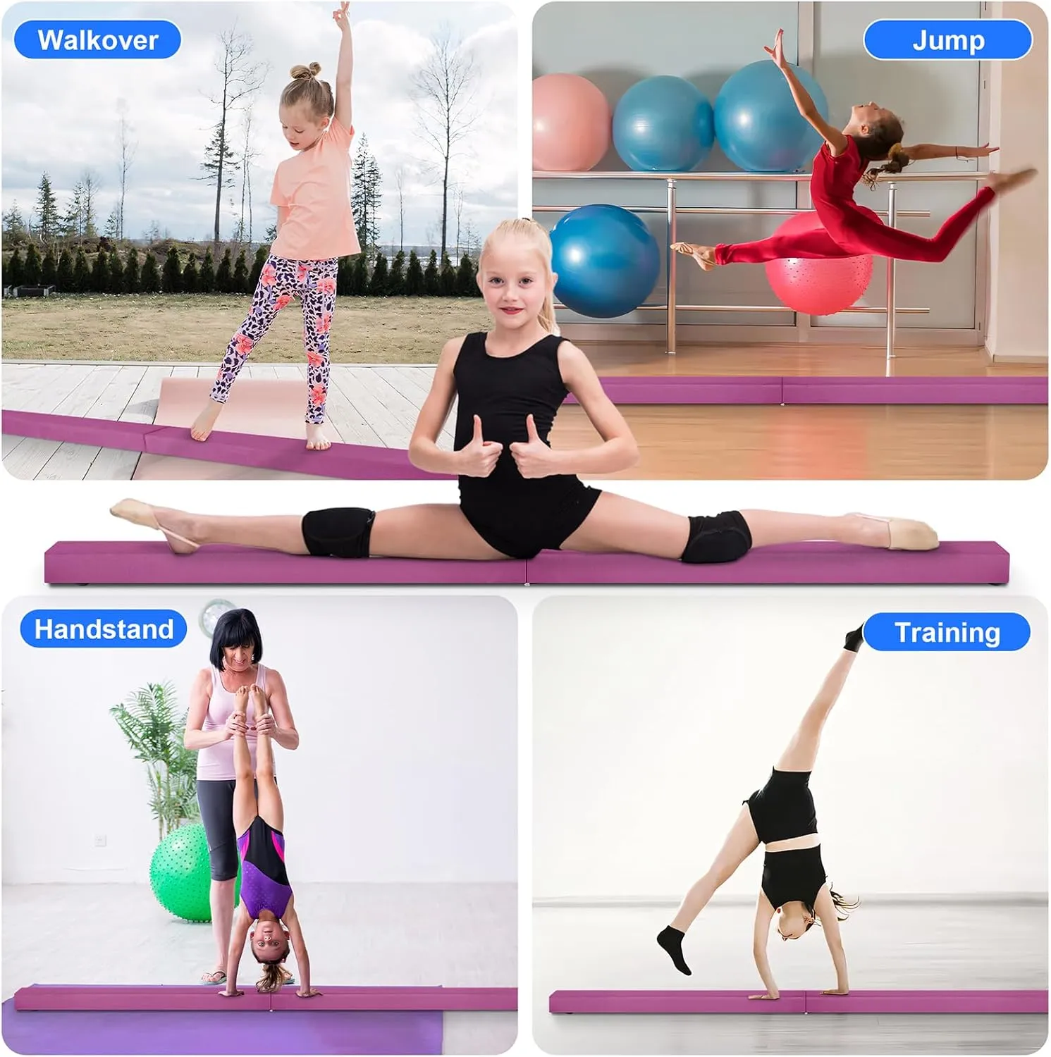 7FT/8FT Balance Beam, Folding Floor Gymnastics Equipment for Gymnast Kids Adults, Non Slip Rubber Base, Professional Gymnastics Beam for Home Training