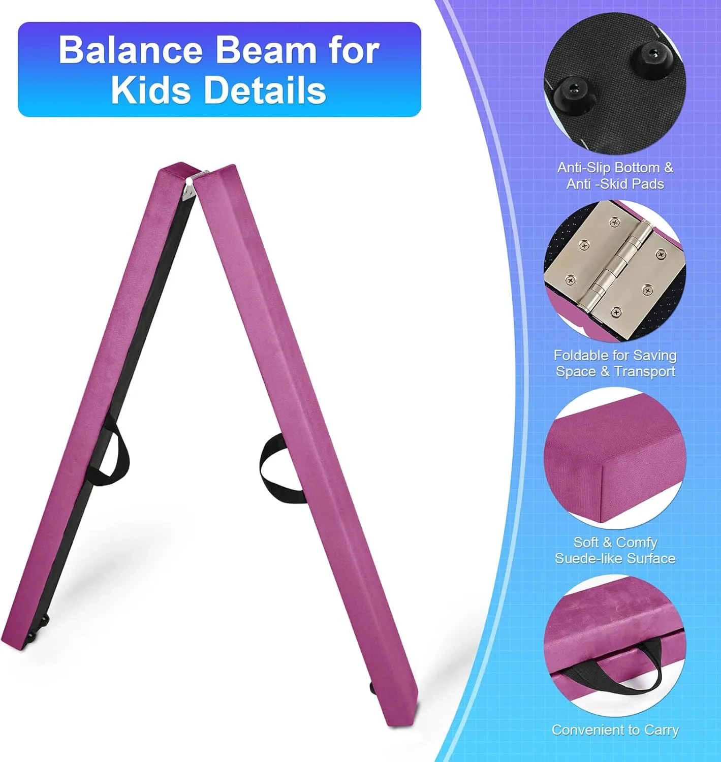 7FT/8FT Balance Beam, Folding Floor Gymnastics Equipment for Gymnast Kids Adults, Non Slip Rubber Base, Professional Gymnastics Beam for Home Training
