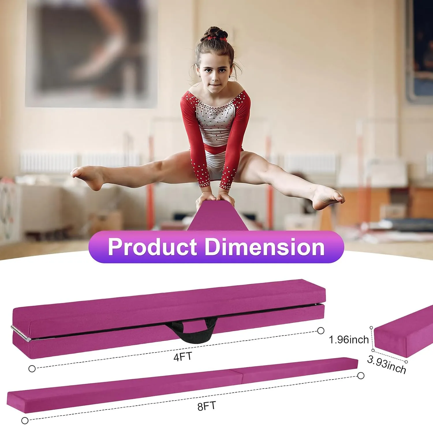 7FT/8FT Balance Beam, Folding Floor Gymnastics Equipment for Gymnast Kids Adults, Non Slip Rubber Base, Professional Gymnastics Beam for Home Training