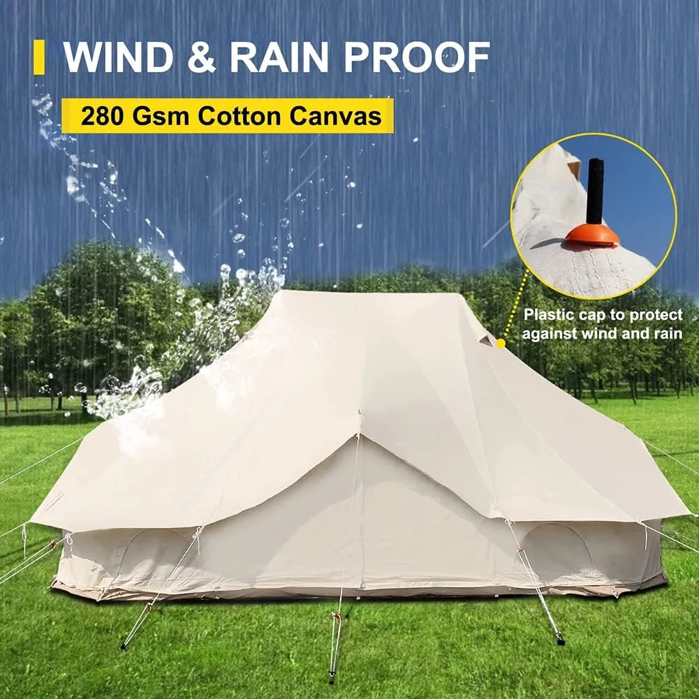 8-12 People Bell Tent Canvas Yurt Tents Canvas Tent Beige for Camping Family Tent for Activities Weddings (Beige 4x6x3m) (Beige 4x6x3m)