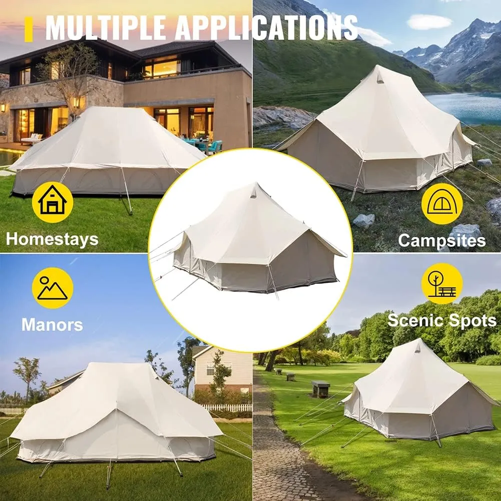 8-12 People Bell Tent Canvas Yurt Tents Canvas Tent Beige for Camping Family Tent for Activities Weddings (Beige 4x6x3m) (Beige 4x6x3m)