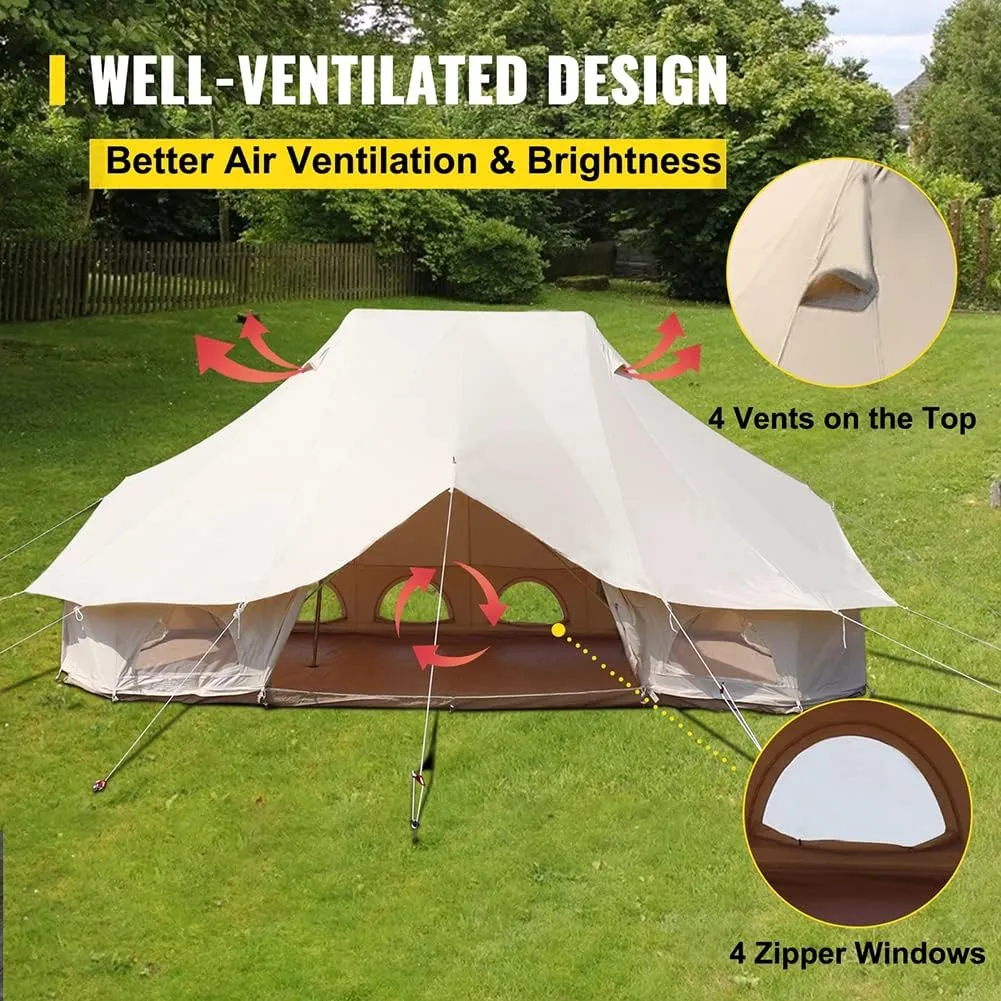 8-12 People Bell Tent Canvas Yurt Tents Canvas Tent Beige for Camping Family Tent for Activities Weddings (Beige 4x6x3m) (Beige 4x6x3m)