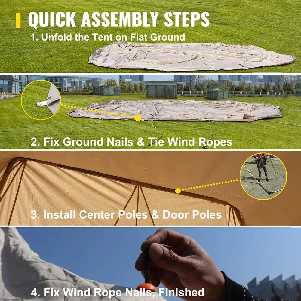 8-12 People Bell Tent Canvas Yurt Tents Canvas Tent Beige for Camping Family Tent for Activities Weddings (Beige 4x6x3m) (Beige 4x6x3m)