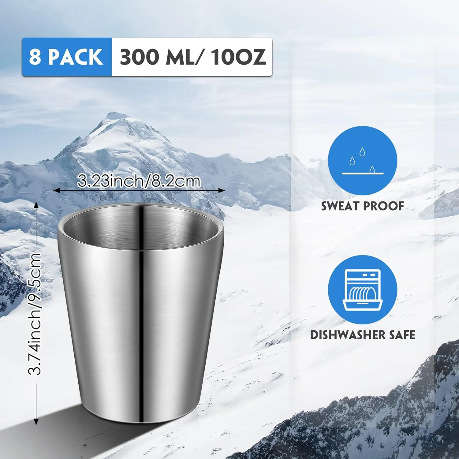 8 Pack Stainless Steel Insulated Cup 10 oz Metal Tumbler Double Wall Vacuum Water Glasses Camping Reusable Mugs Bbq Home Office Party Coffee