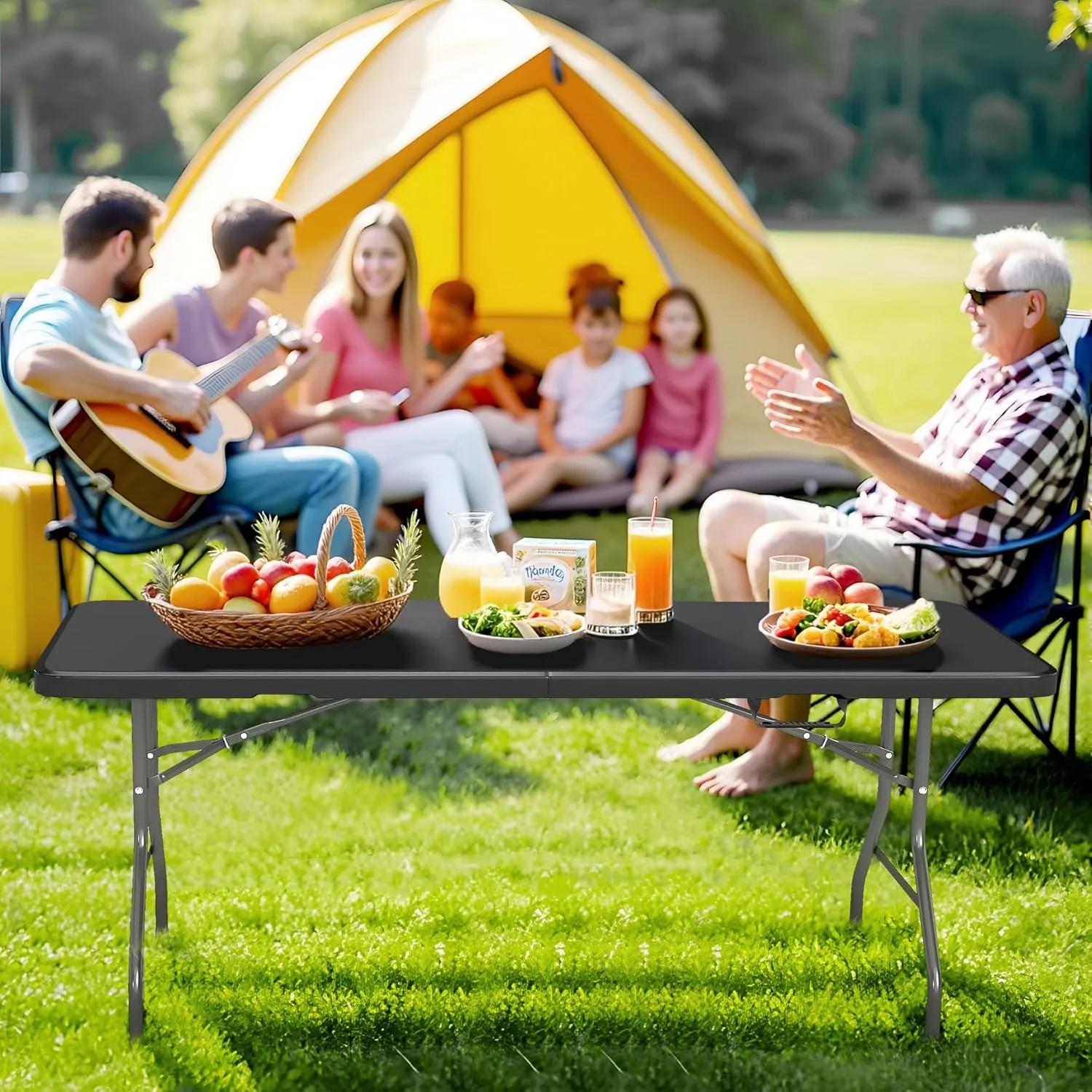 8ft Foldable Table - Portable Plastic Folding Table with Safety Locks, Lightweight & Durable for Parties, Dining, Weddings, Events, Picnics,Indoor & Outdoor Use (Black, 8FT)