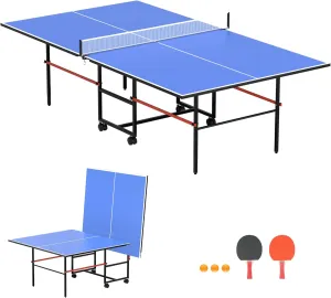 8FT Mid-Size Table Tennis Table, Professional Foldable Ping Pong Table for Indoor & Outdoor with Net, 2 Table Tennis Paddles and 3 Balls - Perfect for Family Game Rooms