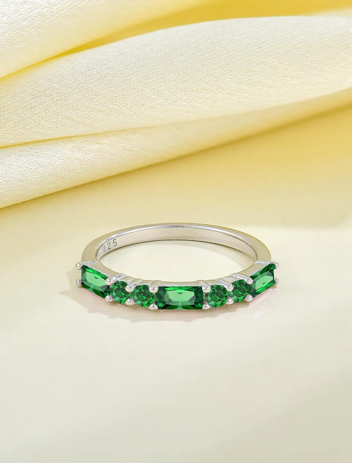 925 Sterling Silver Stackable Rings for Women, Square Round Birthstone Eternity Stacking Ring Band Jewelry Gifts for Her