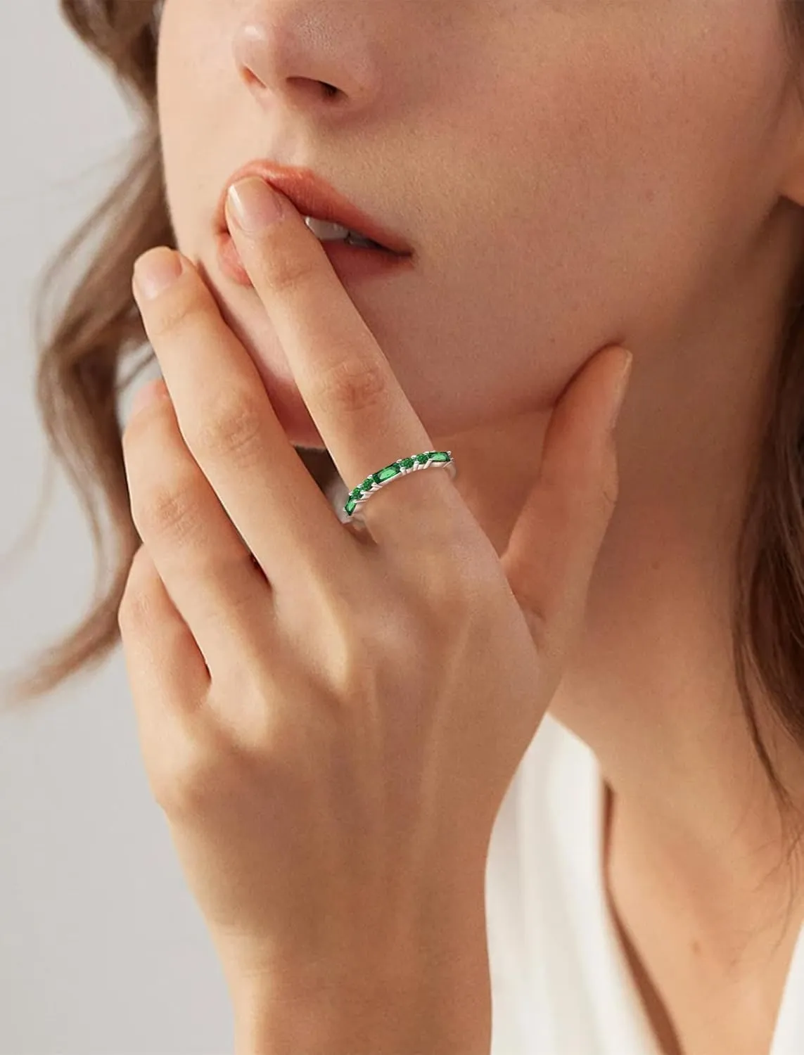 925 Sterling Silver Stackable Rings for Women, Square Round Birthstone Eternity Stacking Ring Band Jewelry Gifts for Her