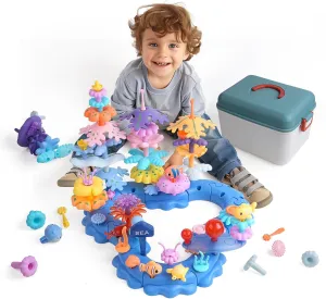 96PCS Ocean Adventures DIY Building Stacking Toys Set,Educational STEM Toy Gift for Kids with Organiser Box,Fun Cognitive Learning Toys for Girls/Boys,Toddler Beach Toy