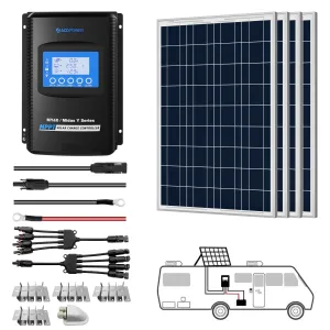 ACOPOWER 400W 12V  Poly Solar RV Kit w/ 40A MPPT Charge Controller