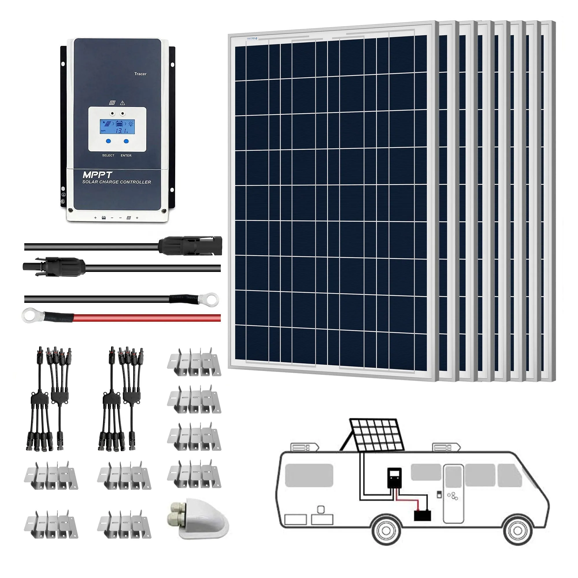 ACOPOWER 8x100W 12V  Mono Solar RV Kits w/ 60A MPPT Charge Controller