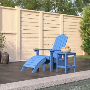 Adirondack Chair with Detachable Footstool & Side Table HDPE Aqua Blue Outdoor Patio Furniture Set for Poolside Beach Garden Relaxation