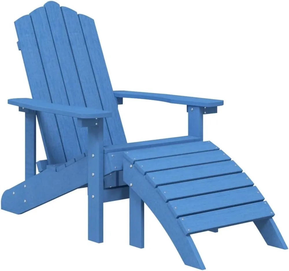 Adirondack Chair with Detachable Footstool & Side Table HDPE Aqua Blue Outdoor Patio Furniture Set for Poolside Beach Garden Relaxation
