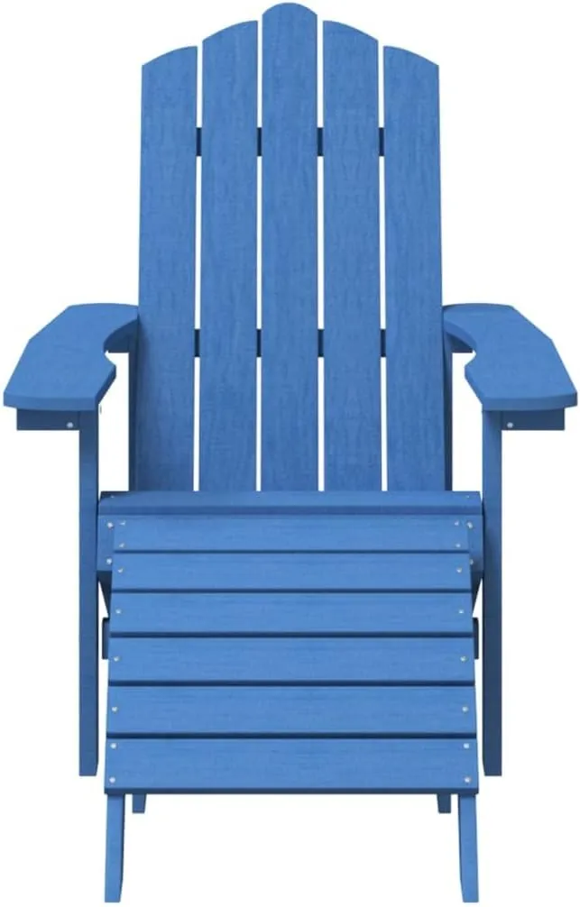 Adirondack Chair with Detachable Footstool & Side Table HDPE Aqua Blue Outdoor Patio Furniture Set for Poolside Beach Garden Relaxation