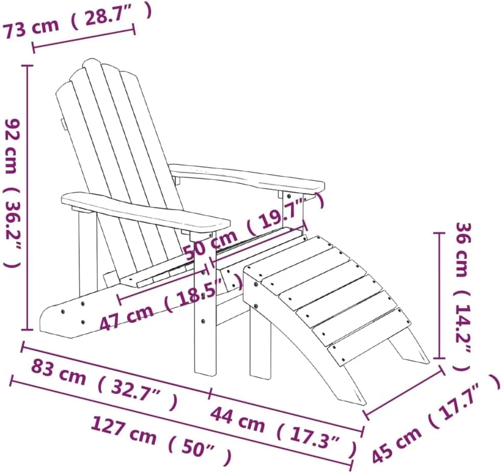 Adirondack Chairs Set with Table and Footstools Outdoor Patio Furniture HDPE White for Garden Lawn Poolside Relaxation