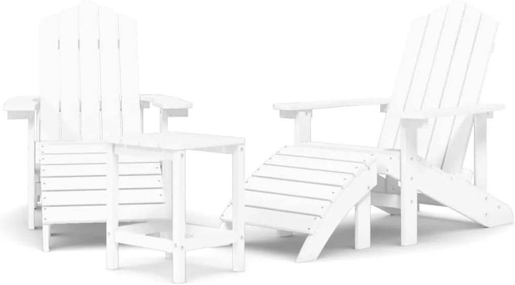 Adirondack Chairs Set with Table and Footstools Outdoor Patio Furniture HDPE White for Garden Lawn Poolside Relaxation