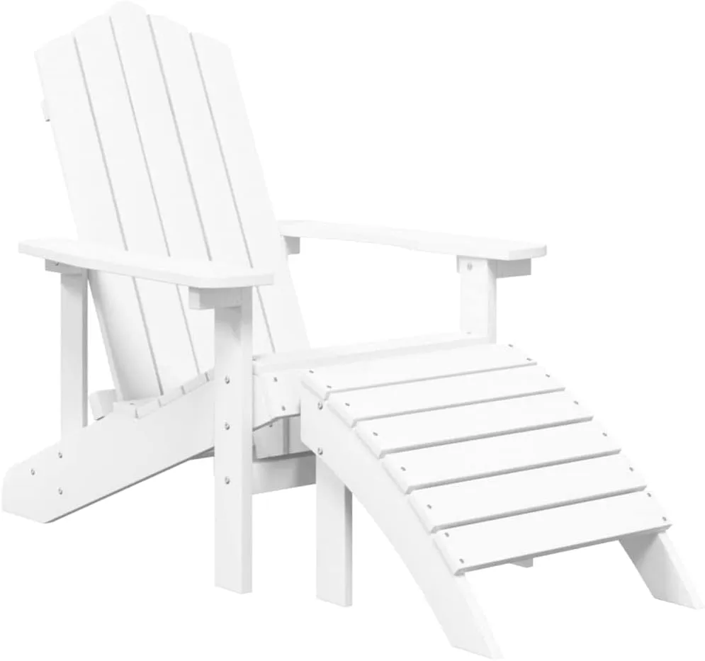 Adirondack Chairs Set with Table and Footstools Outdoor Patio Furniture HDPE White for Garden Lawn Poolside Relaxation