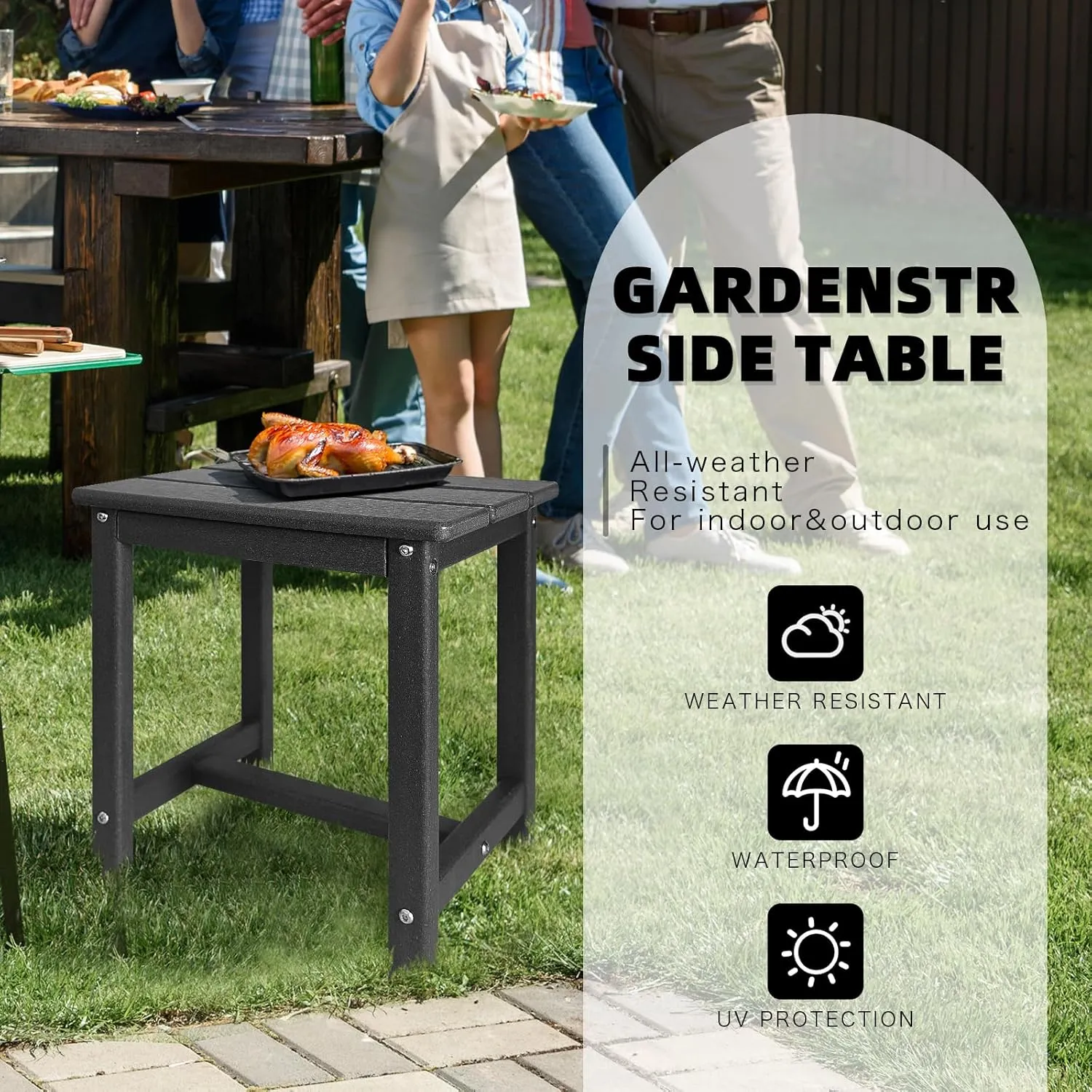 Adirondack Square Side Table,one-Tier Outdoor end Table, Patio Side Table for Pool,Porch,Backyard,Relaxing Companion (Black)