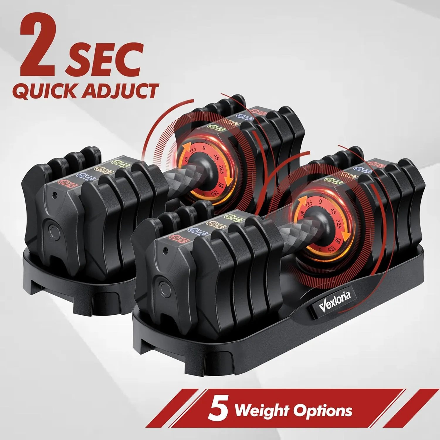 Adjustable Dumbbell Set, 22.5lb 5-in-1 Quick Adjust Dumbbell, Free Weights with Storage Tray for Home Gym, Full Body Workout Equipment for Men & Women