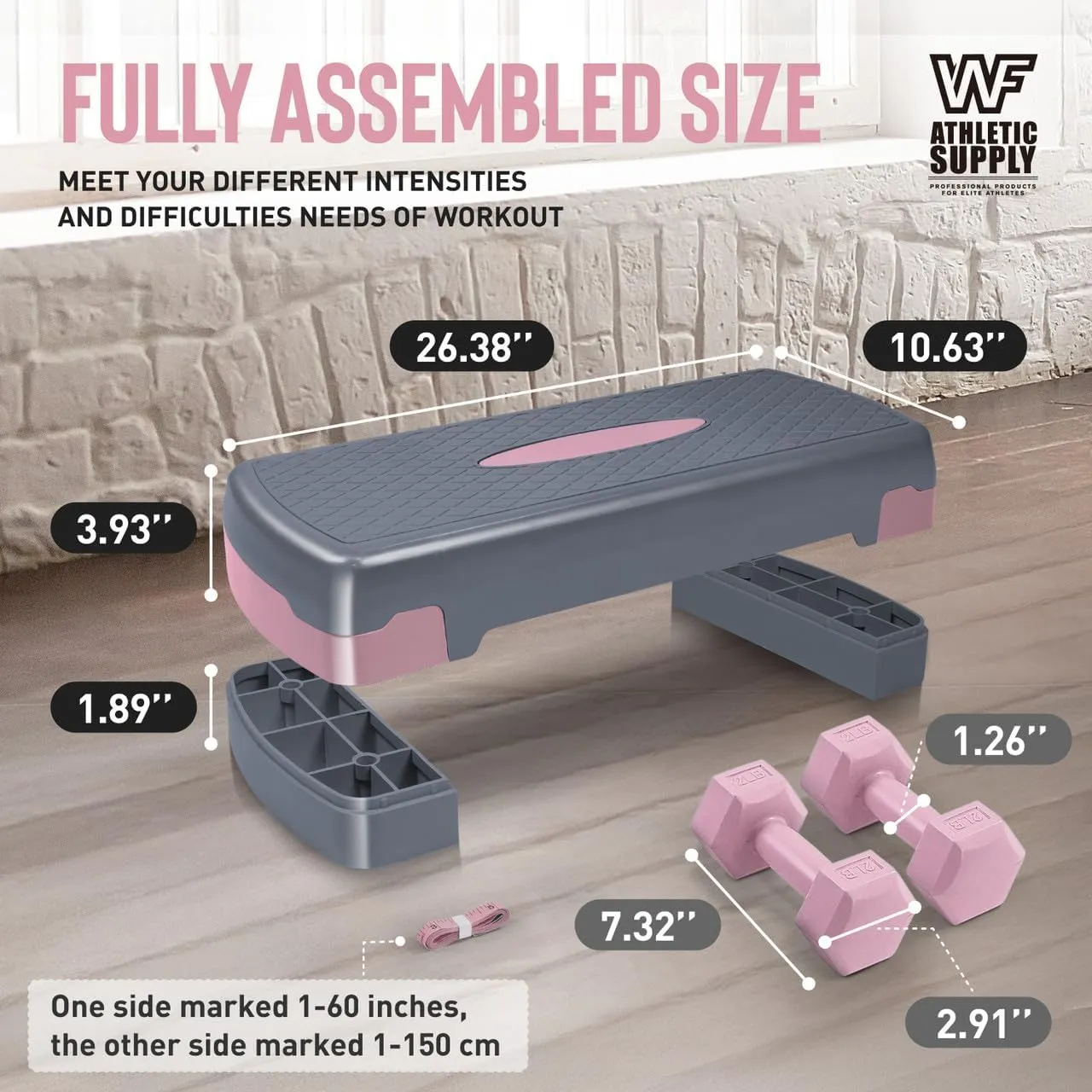 Adjustable Height Aerobic Stepper Set with 2 Dumbbells & Measuring Tape, Workout Exercise Step Platform w/Level Risers, 3 Colors, the Ultimate Gift for a Joyful Holiday and Merry Christmas