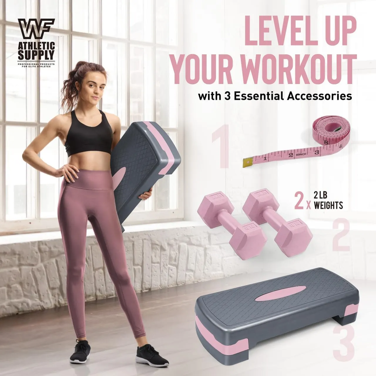Adjustable Height Aerobic Stepper Set with 2 Dumbbells & Measuring Tape, Workout Exercise Step Platform w/Level Risers, 3 Colors, the Ultimate Gift for a Joyful Holiday and Merry Christmas