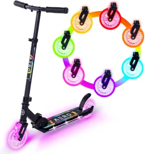 Aero 2 Wheel Kick Scooter for Kids Ages 5-7 or 5-8 or 6-10 or 6-12 with Dynamic Lights, Scooters for Boys and Girls 6 Years and Up with Light up Wheels and Deck