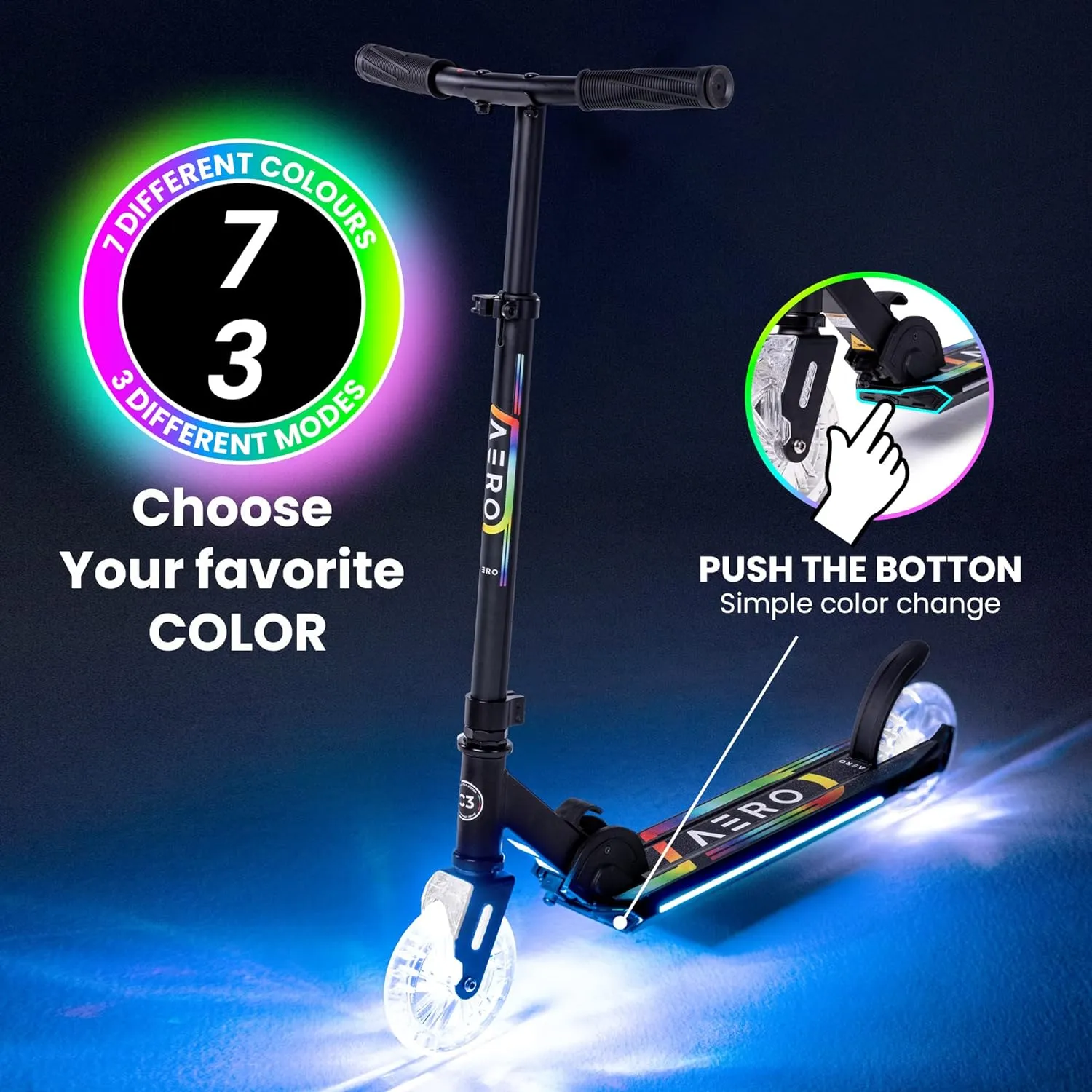 Aero 2 Wheel Kick Scooter for Kids Ages 5-7 or 5-8 or 6-10 or 6-12 with Dynamic Lights, Scooters for Boys and Girls 6 Years and Up with Light up Wheels and Deck