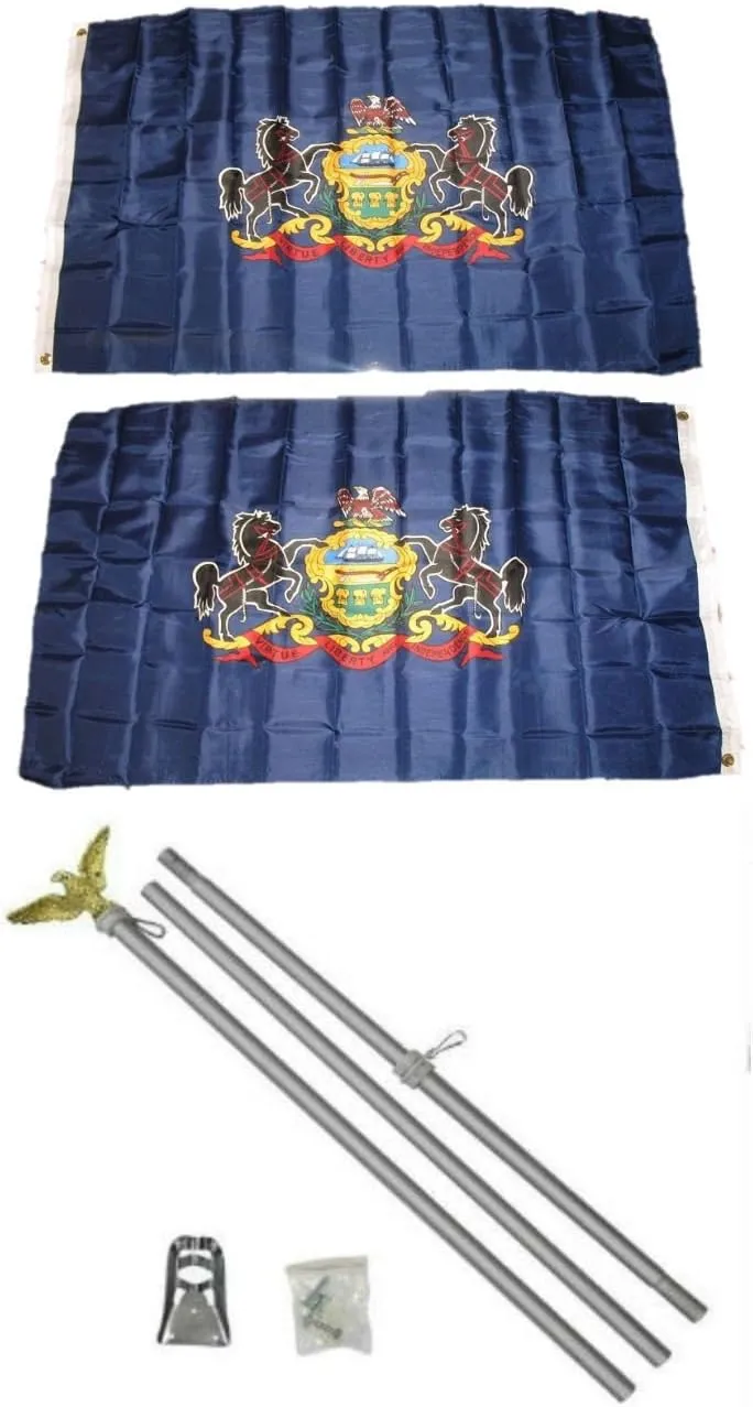 AES State of Pennsylvania 3'x5' Polyester 2 Ply Double Sided Flag with 6' Aluminum Flag Pole Kit with Eagle Topper