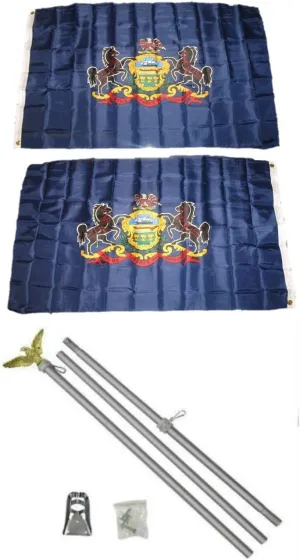 AES State of Pennsylvania 3'x5' Polyester 2 Ply Double Sided Flag with 6' Aluminum Flag Pole Kit with Eagle Topper