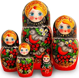 AEVVV Russian Nesting Dolls Handmade Wooden Matryoshka Set 5 Pieces - Babushka Dolls