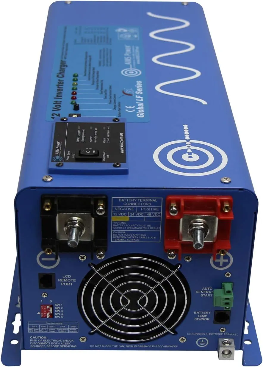 AIMS Power PICOGLF30W12V120VR 3000 Watt and 9000 Watt Surge 12VDC Input to 120VAC Output Pure Sine Inverter Charger Backup Power
