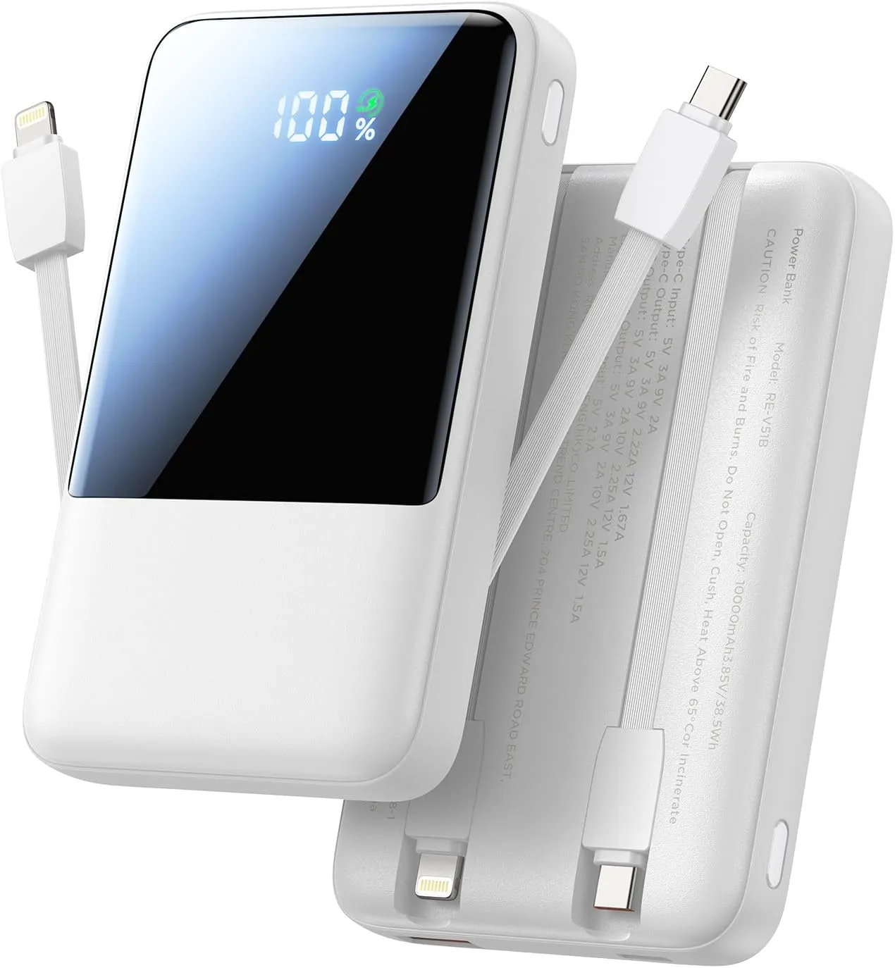 Aioneus Portable Charger, 10000mAh Power Bank 22.5W Fast Charging Portable Charger with Built in Cable Battery Pack USBC Travel Charger for iPhone11 12 13 14 15 16 Samsung Galaxy S24 S23 Android Phone